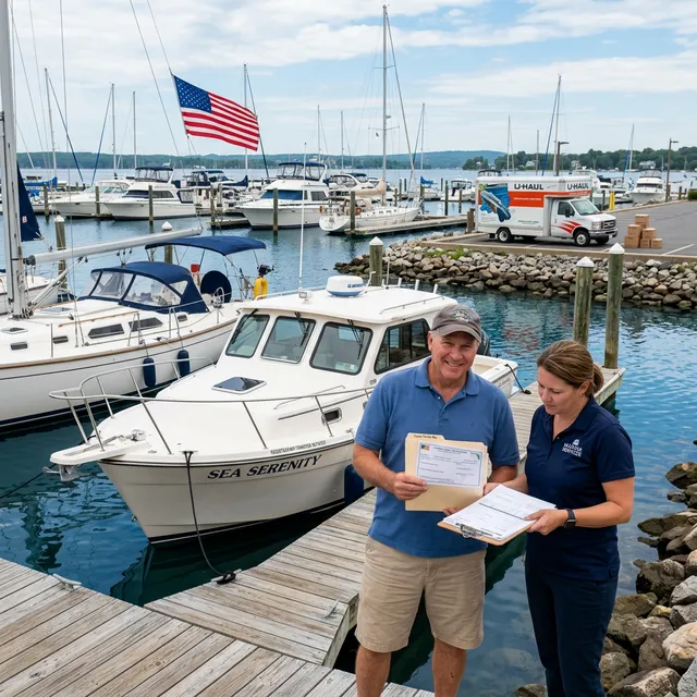 Boat on trailer crossing state border with registration documents