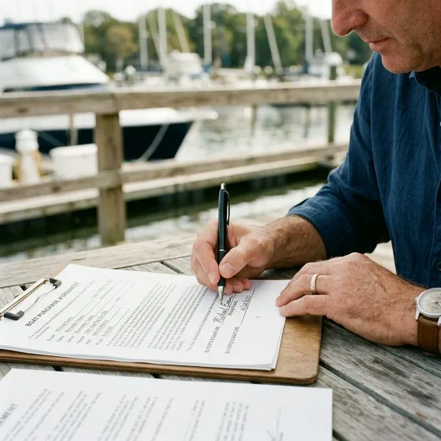 Colorado boat dealership showroom near a mountain lake with boats on display and customers discussing purchase with a salesperson