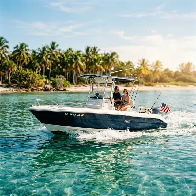 Boat with out-of-state registration numbers cruising in Florida waters