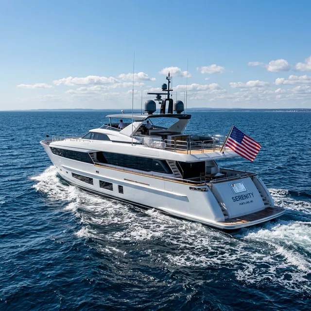 USCG documented yacht flying American flag on open ocean waters