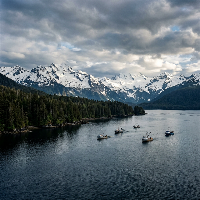 Scenic boating waterway in Alaska — recreational boats on the water