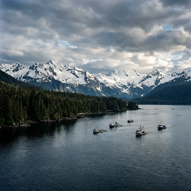 Scenic boating waterway in Alaska — recreational boats on the water
