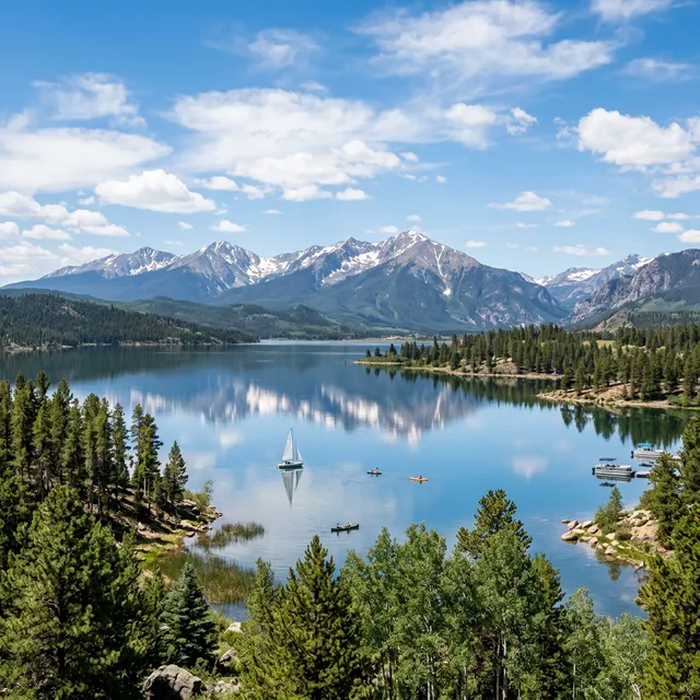 Scenic boating waterway in Colorado — recreational boats on the water