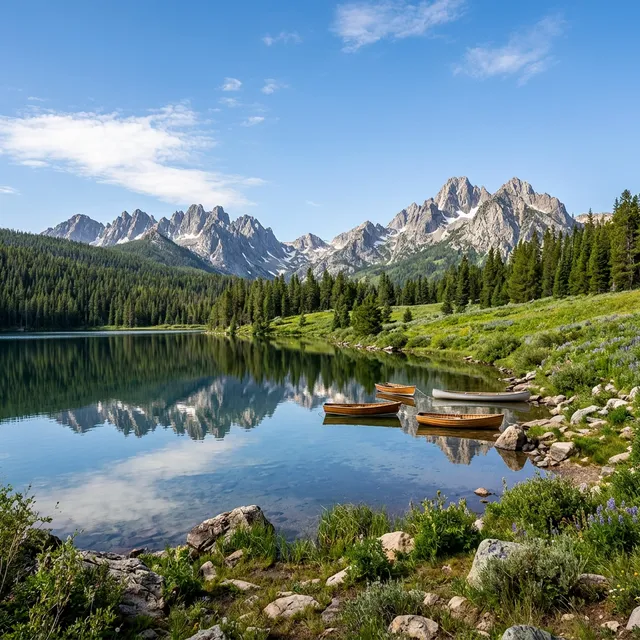Scenic boating waterway in Idaho — recreational boats on the water