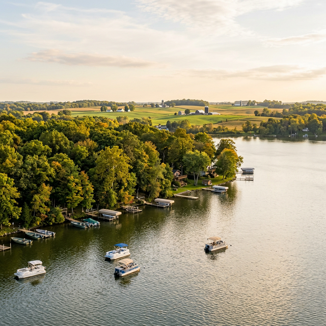 Scenic boating waterway in Indiana — recreational boats on the water