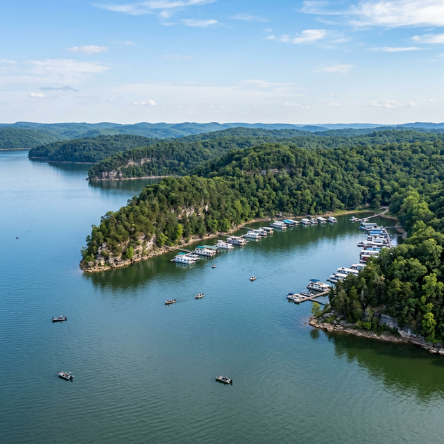Scenic boating waterway in Kentucky — recreational boats on the water