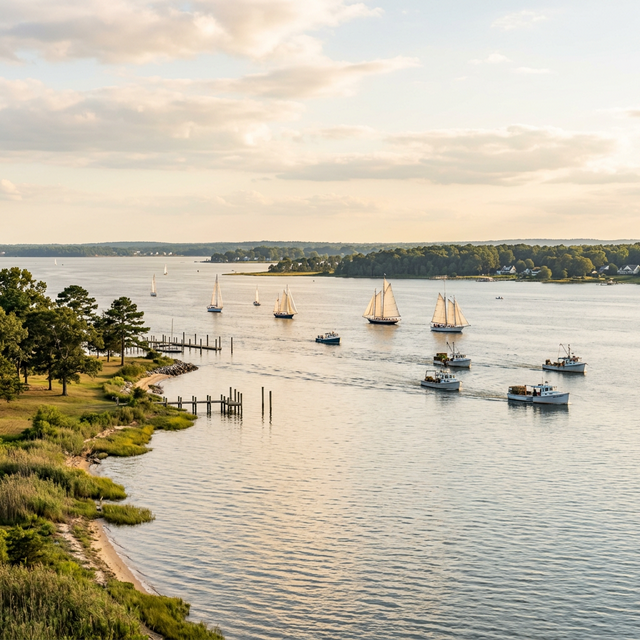 Scenic boating waterway in Maryland — recreational boats on the water