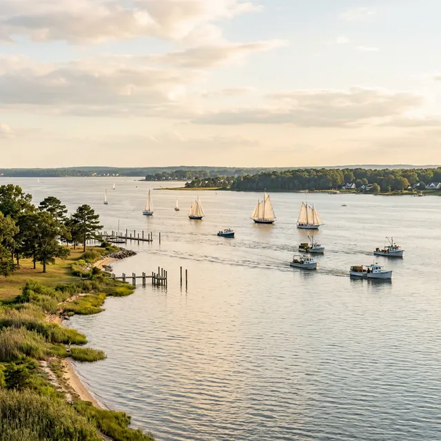 Scenic boating waterway in Maryland — recreational boats on the water