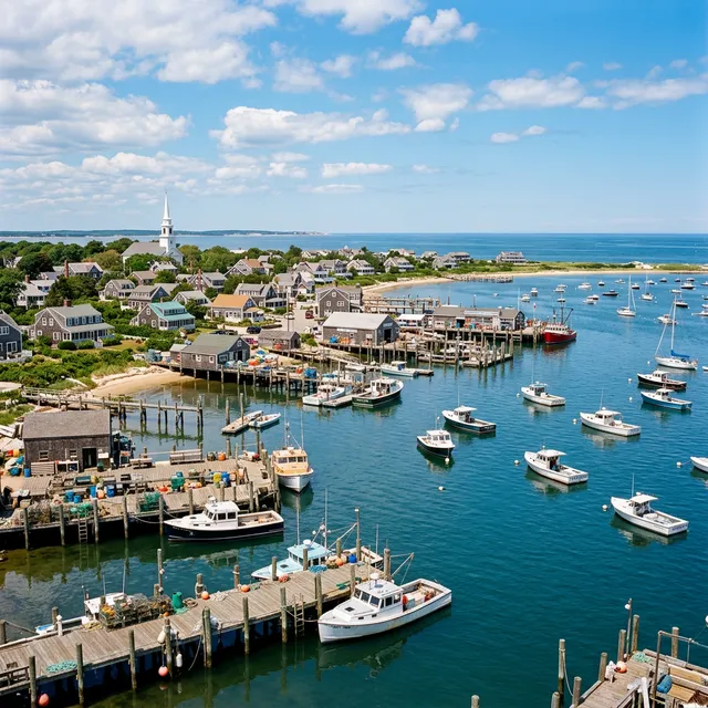 Scenic boating waterway in Massachusetts — recreational boats on the water