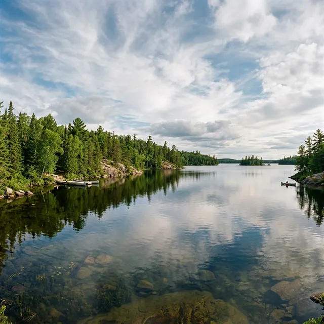 Scenic boating waterway in Minnesota — recreational boats on the water