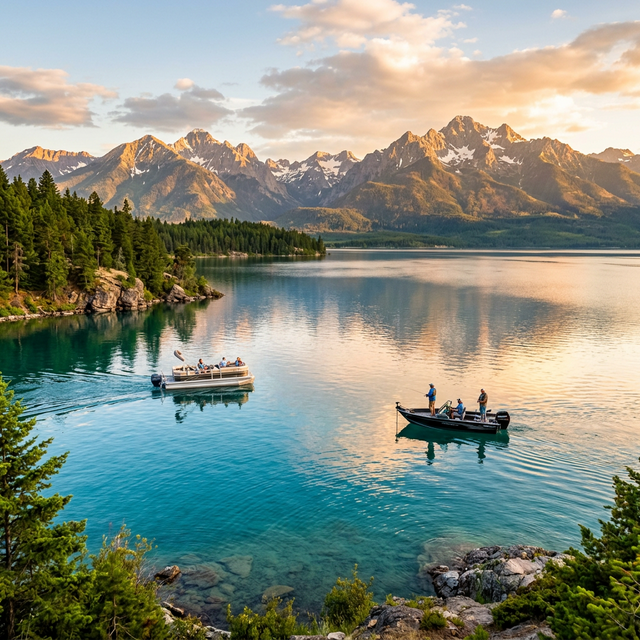 Scenic boating waterway in Montana — recreational boats on the water