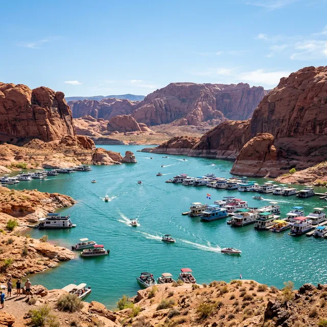 Scenic boating waterway in Nevada — recreational boats on the water