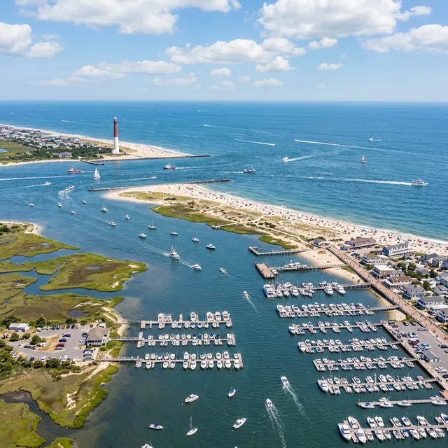 Scenic boating waterway in New Jersey — recreational boats on the water