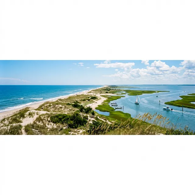 Scenic boating waterway in North Carolina — recreational boats on the water