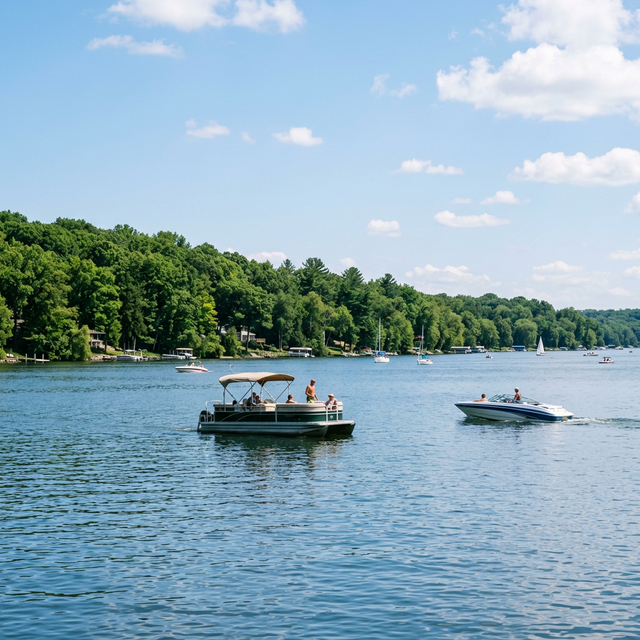 Scenic boating waterway in Ohio — recreational boats on the water