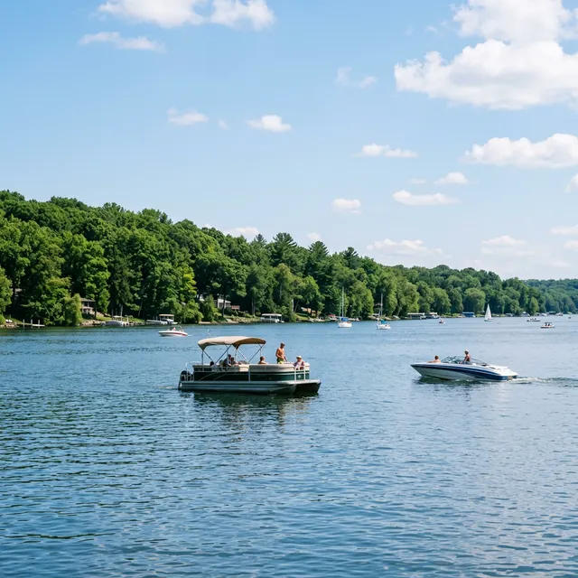 Scenic boating waterway in Ohio — recreational boats on the water