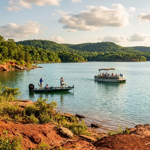 Scenic boating waterway in Oklahoma — recreational boats on the water