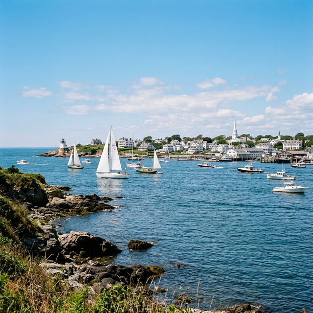 Scenic boating waterway in Rhode Island — recreational boats on the water