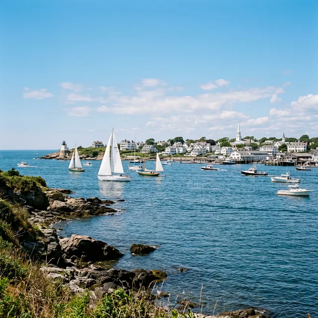 Scenic boating waterway in Rhode Island — recreational boats on the water