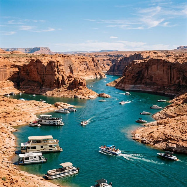 Scenic boating waterway in Utah — recreational boats on the water