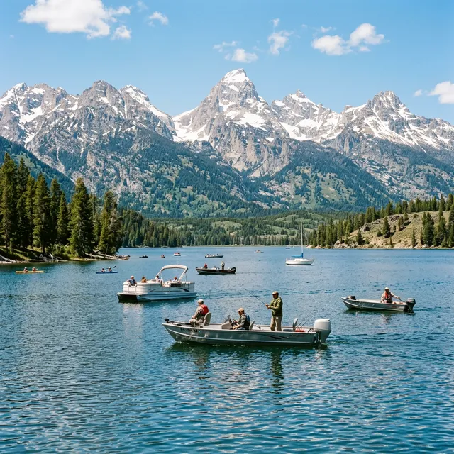 Scenic boating waterway in Wyoming — recreational boats on the water